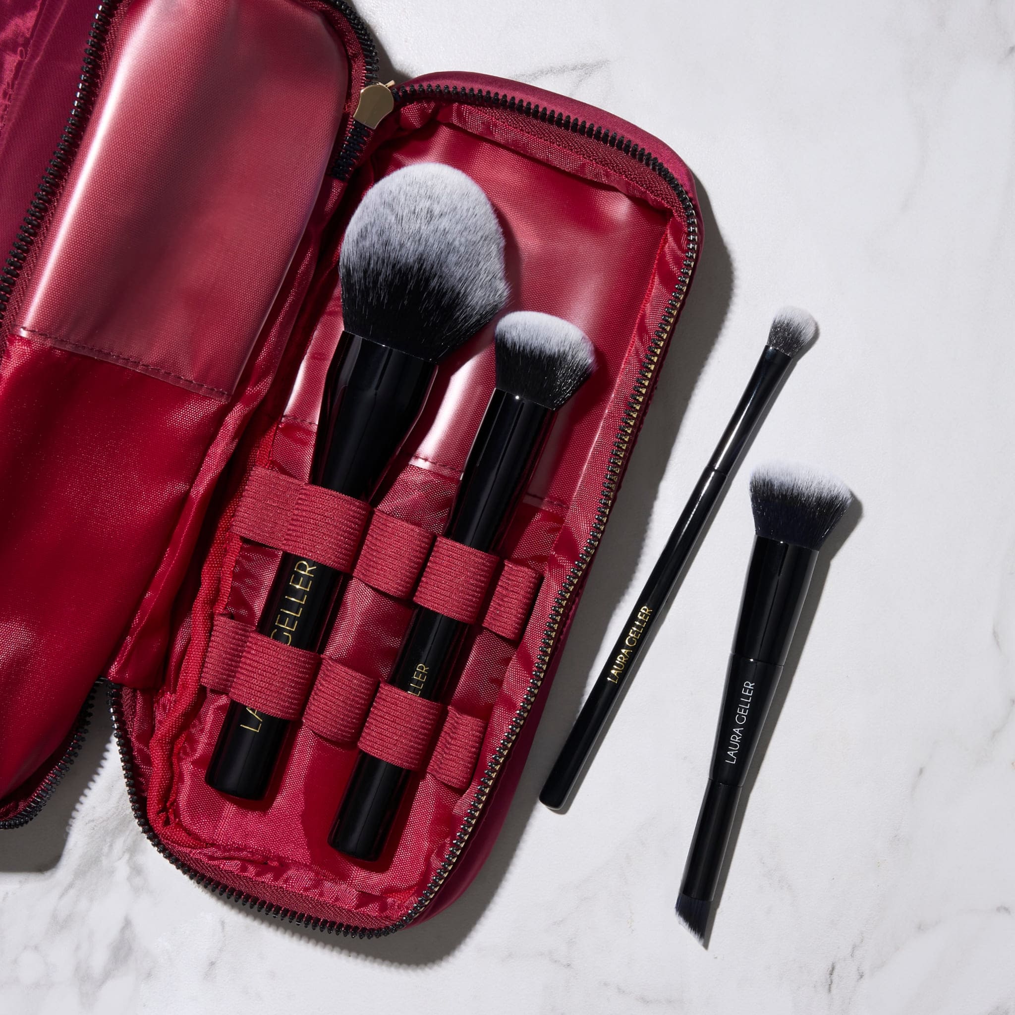 Quilted Makeup Bag with Brush Case. Burgundy - Image 4